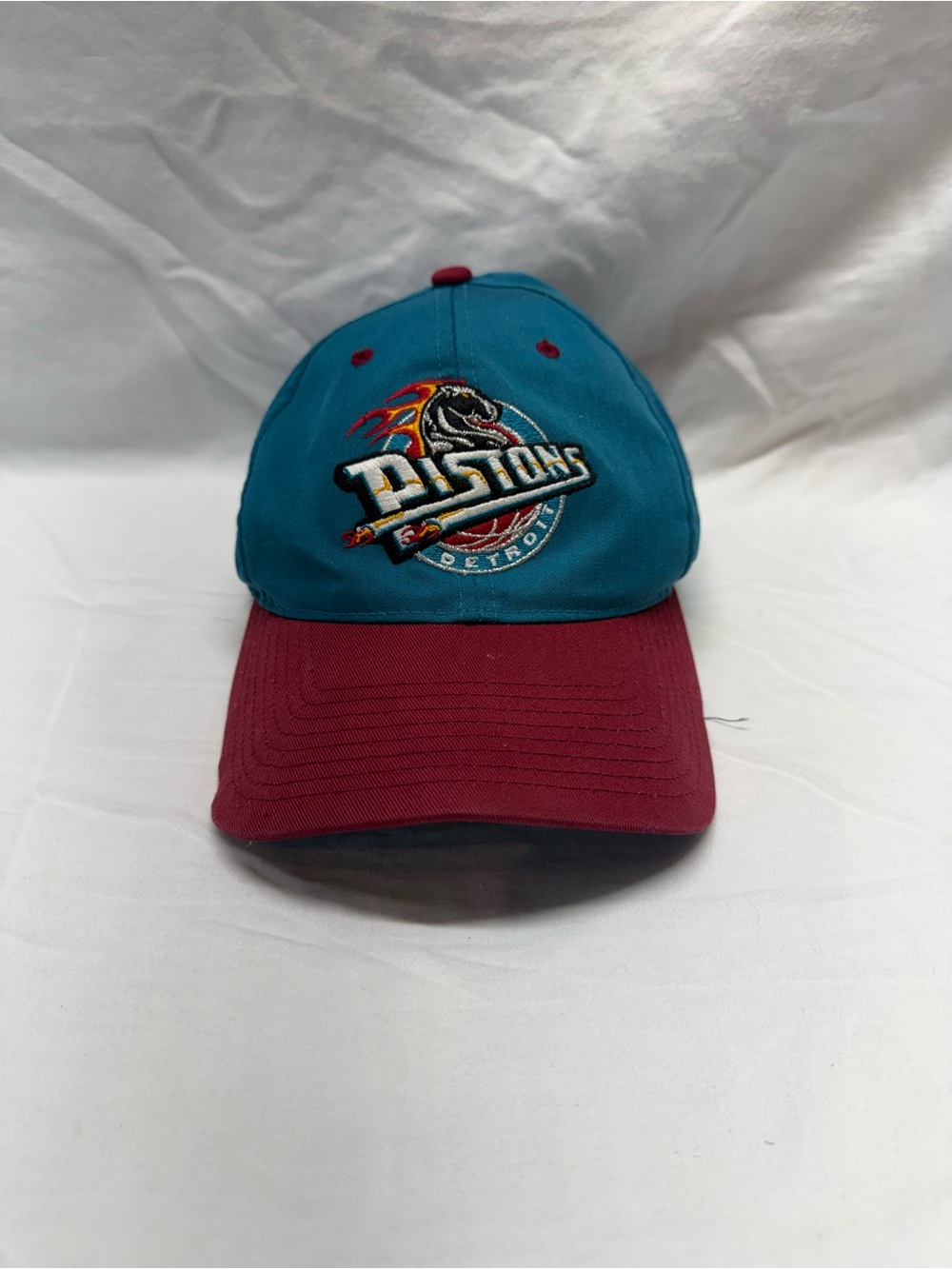 Vintage 90s Detroit Pistons Twins Snapback Hat Teal Horse Logo NBA OSFA